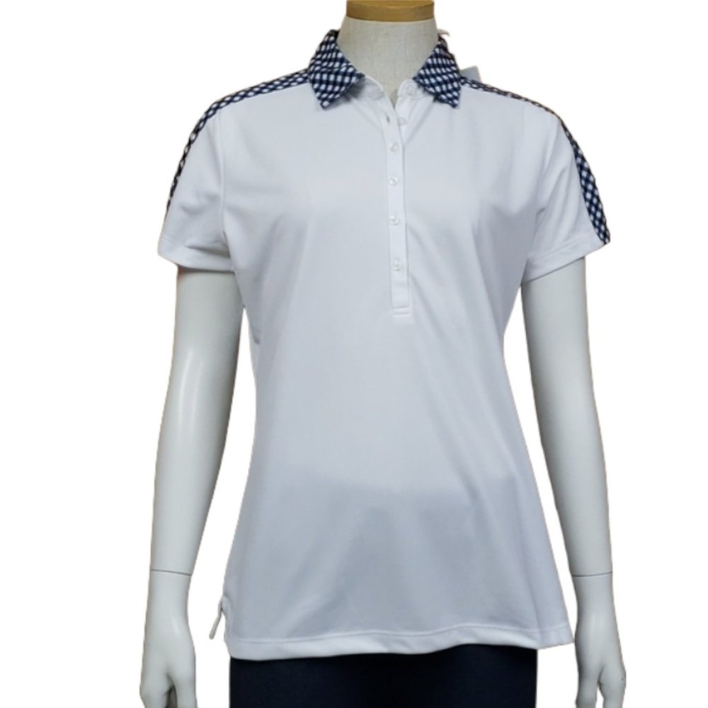 Lady Hagen Golf Polo M NWT Print Block Short Sleeve White Navy Activewear Sport